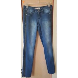 Lei Womens Emma Skinny Jeggings Blue W/ Black Stripes Stretch  Juniors 3